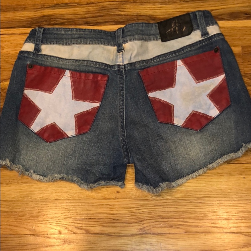 High Waisted Jean Shorts with Leather Pockets